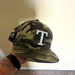 Texas rangers camo fitted hat